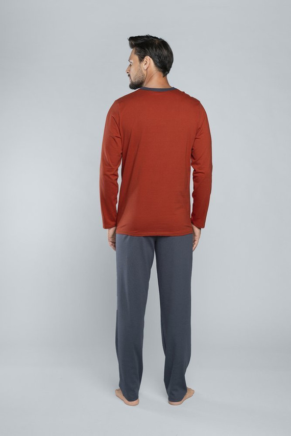 Lion Pánské pyžamo s dlouhým rukávem, kalhoty Italian Fashion - červená/grafitová