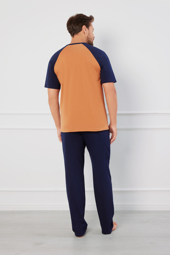 Alexander Pánské pyžamo s krátkým rukávem, dlouhé kalhoty Italian Fashion - koňaková/granátová