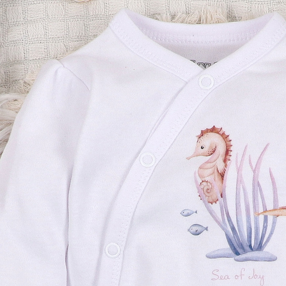 ABN-5472 Underwater World obálkové body s dlouhým rukávem Nini white- organická bavlna, pro kojence