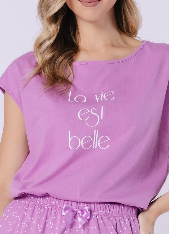 Rafaella Leveza 1715 fialová - dámské bavlněné pyžamo s kraťasy, lehké a pohodlné