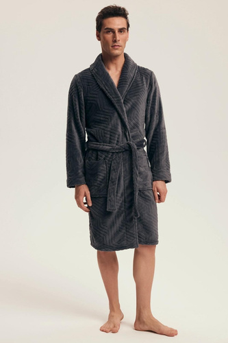 Pánský župan Henderson 43379 Nandu šedý - zavazuje se v pase, délka před kolena