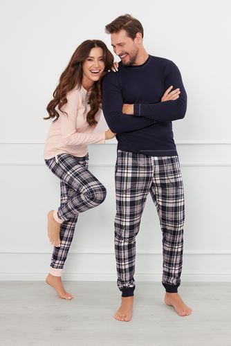 Brit Pyžamo Pánské dlouhý rukáv, dlouhé kalhoty Italská móda - tmavě modrá/potisk