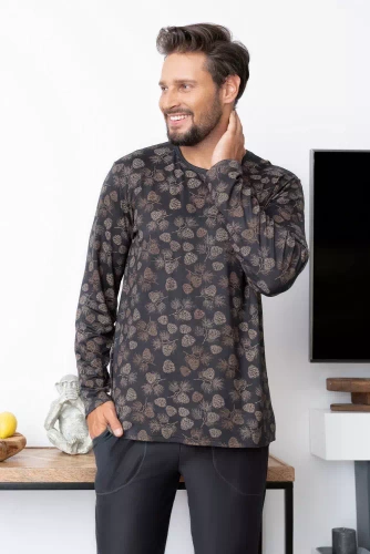 Pinus Pánské pyžamo s dlouhým rukávem, dlouhé kalhoty Italian Fashion- print/graphite