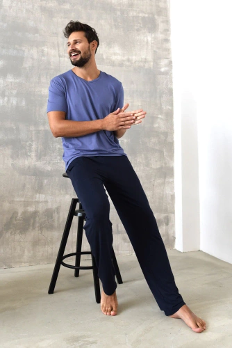 Dallas Pánské pyžamo s krátkým rukávem, dlouhé kalhoty Italian Fashion - modré