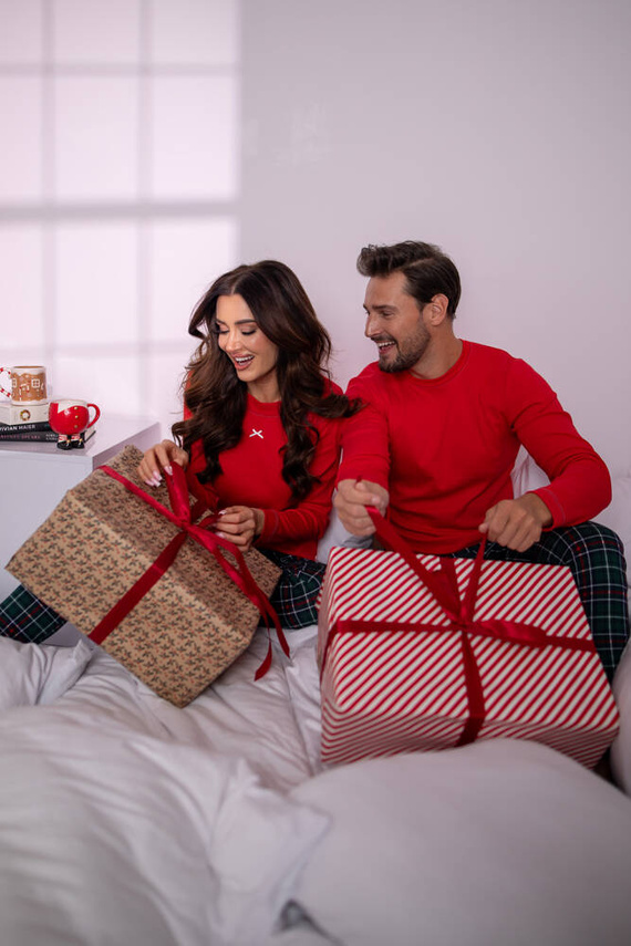 Foggia Dámské pyžamo s dlouhým rukávem a dlouhými kalhotami Italian Fashion - červená/potisk