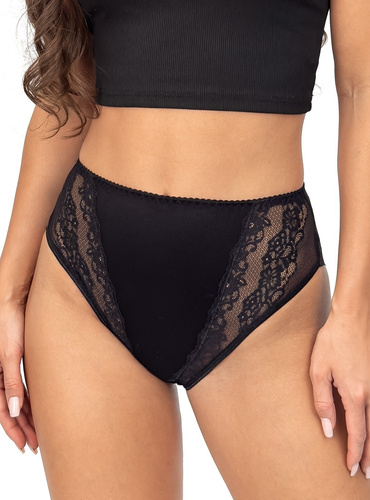 Kalhotky 228 Donna černé - klasické dámské kalhotky s vysokým pasem a krajkou