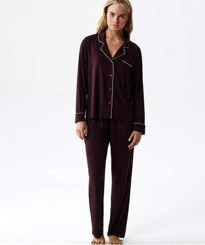 Dámské pyžamo Atlantic NLP-495 z modalu s límečkem a dlouhými kalhotami