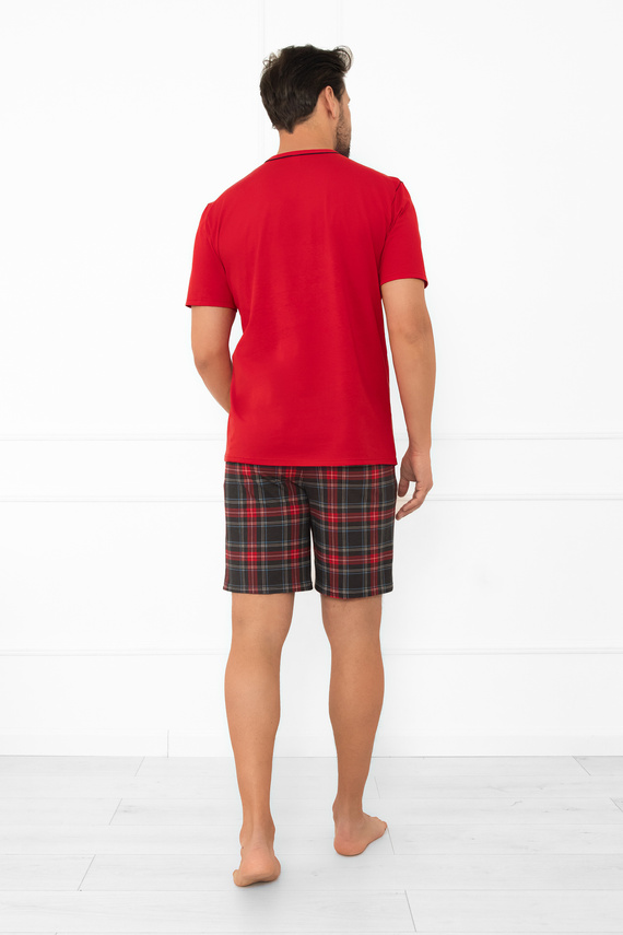 Rusoli pánské pyžamo Italian Fashion červené - kostkované bavlněné krátké pohodlné