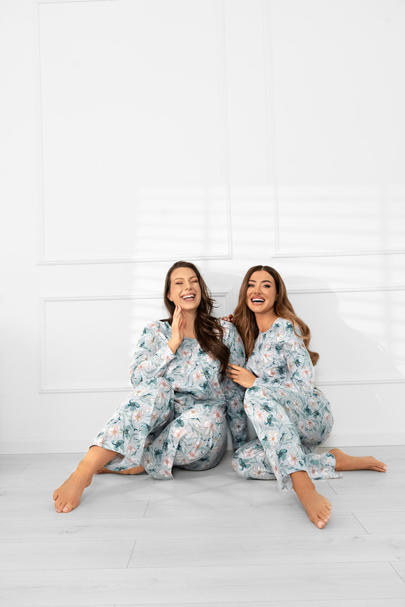 Dámské pyžamo Sequoia - bavlna, dlouhý rukáv a kalhoty, květinový vzorItalská móda