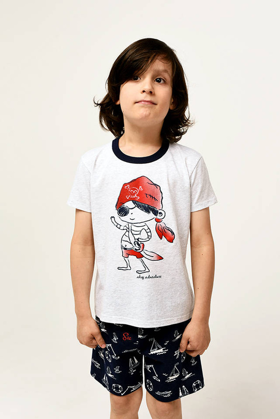 Kastos Chlapecké pyžamo s krátkým rukávem, kalhoty Italian Fashion - světlý melír