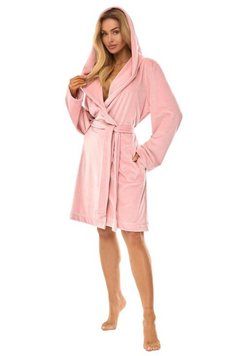2509 Dámský župan L&L Luna krátký s kapucí pudrově růžový - pohodlný a lehký