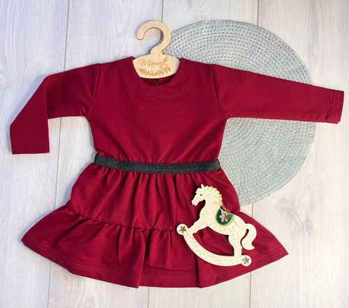 Bavlněné dívčí šaty Mamatti SE04 Merry Christmas - bordó, dlouhý rukáv