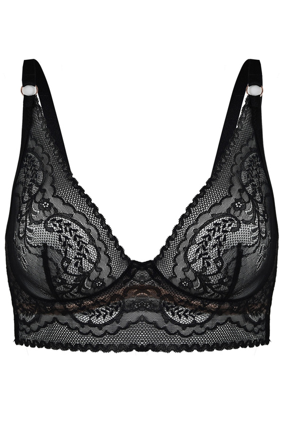 19236 Feel Mediolano Bralette Long Black - krajková podprsenka s prodlouženým páskem