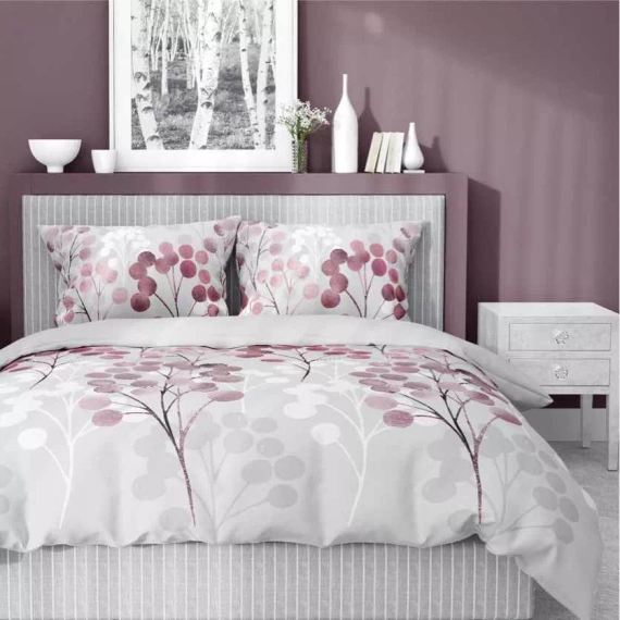 5223 B Pościel satynowa gałązki w odcieniach różu Detexpol szary