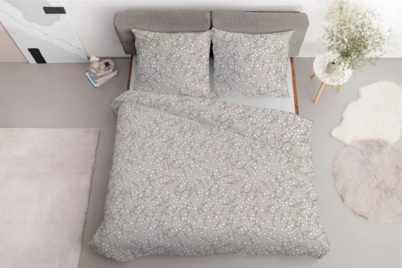 5217 B Pościel satynowa  liście drobne Detexpol beżowy