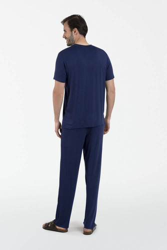 Akord Pánské pyžamo s krátkým rukávem a dlouhými kalhotami Italian Fashion - tmavě modré