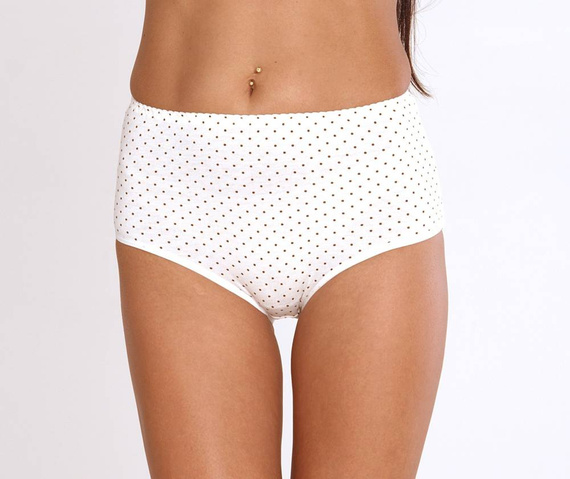 018 Sara De lafense kalhotky s vysokým pasem - ecru dots
