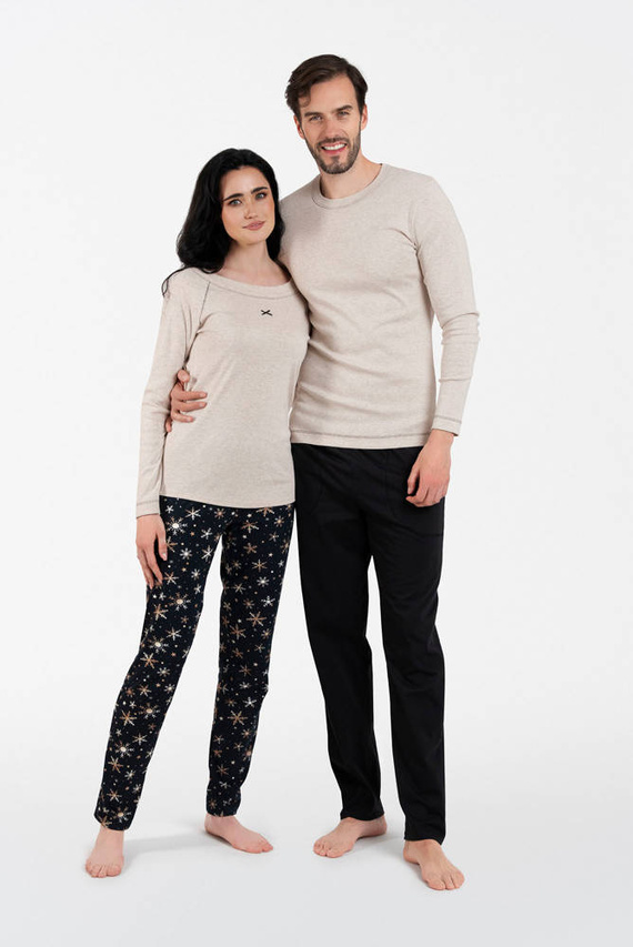 Denali Dámské pyžamo s dlouhým rukávem a dlouhými kalhotami Italian Fashion - béžová melanž/potisk