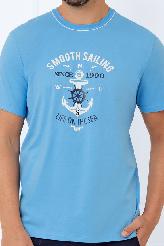 Port Pánské pyžamo s krátkým rukávem, šortky Italian Fashion - modré