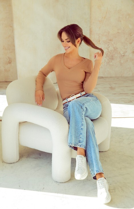 Eleonor Eldar Active béžová - dámská halenka z žebrované viskózy, dlouhý rukáv