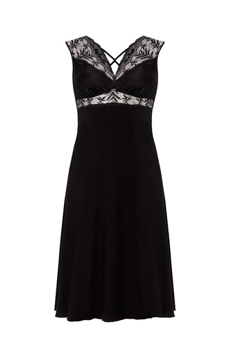 Noční košile Petra KM29 Mefemi by Nipplex černá- viskóza, krajka, délka do lýtek