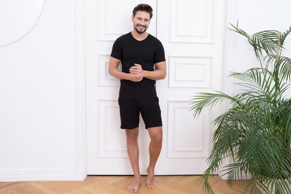 Ikar Pánské tričko s kapucí u krku Italian Fashion - černé