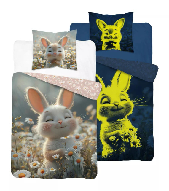 5548 A Fluo 95 Ložní povlečení svítící ve tmě zajíček v květinách 100% bavlna | Pro děti Detexpol