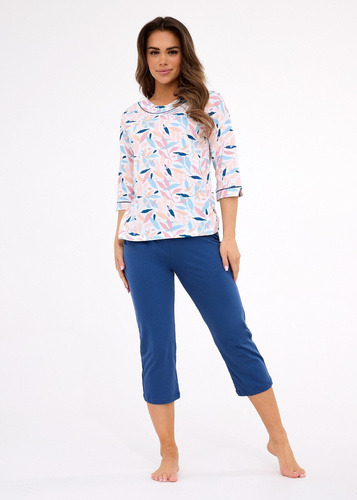 Amelia 732/452 Cornette dámské pyžamo v barvě modré - bavlna, 3/4 rukáv, pohodlí a styl