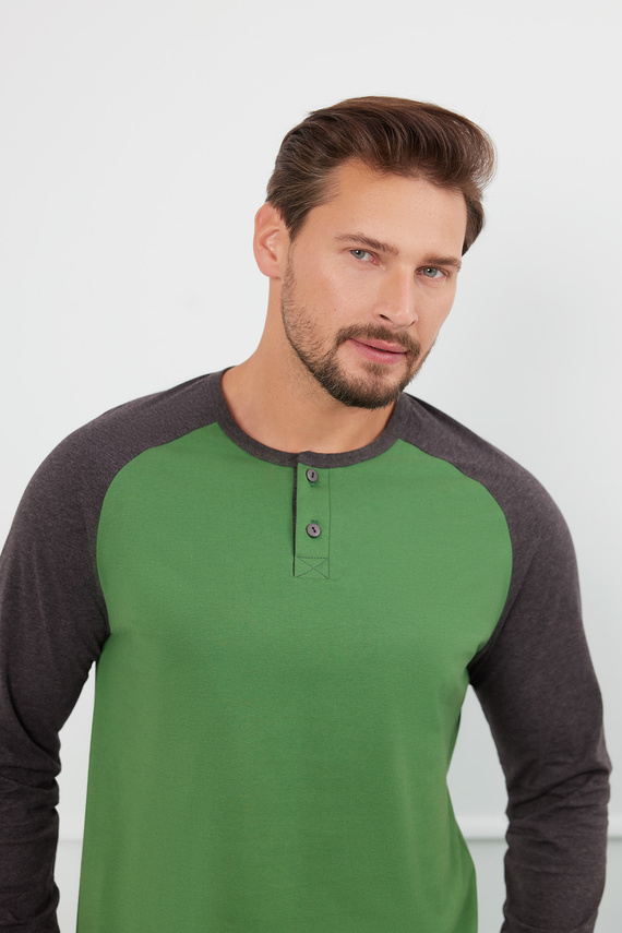 Alexander Pánské pyžamo s dlouhým rukávem a dlouhými kalhotami Italian Fashion - green/c.melange