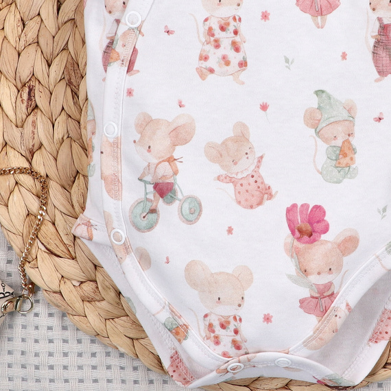 Dětské body Nini Little Mouse organická bavlna zavinovací krátký rukáv