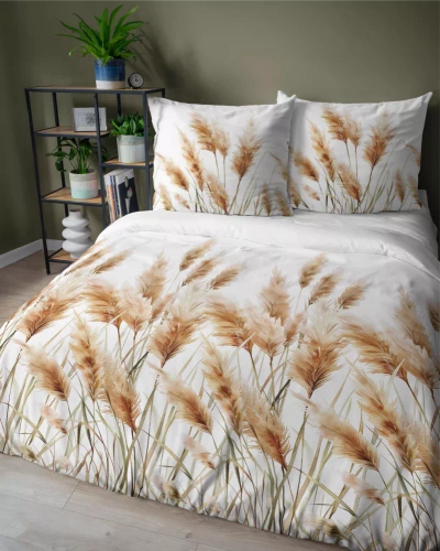 5329 A Pościel satynowa Trawy pampasowe Detexpol złoty