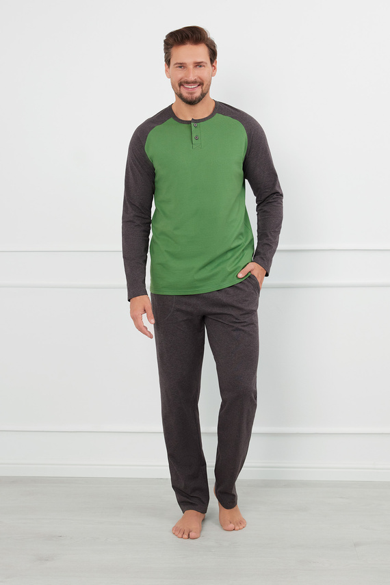 Alexander Pánské pyžamo s dlouhým rukávem a dlouhými kalhotami Italian Fashion - green/c.melange