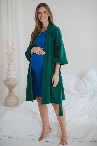 Těhotenský župan Milk&Love bottle green - bavlna s elastanem, pohodlný, rukáv 7/8