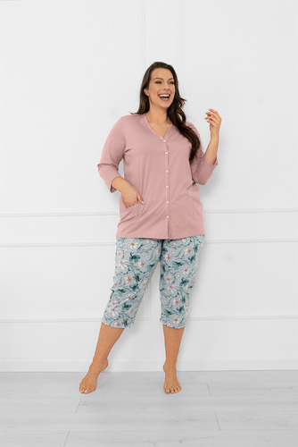 Dámské pyžamo Sekwoja - bavlna, 3/4 rukáv a kalhoty, s knoflíky Italian Fashion