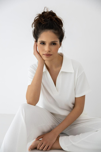 Sensis Zuri ecru dámské pyžamo – bavlna a modal, dlouhé kalhoty