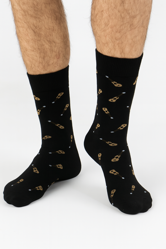 Pánské ponožky Milena Avangard 0125-122 - Malé kytary | Bavlna, netlačící pásek, polská výroba - černé