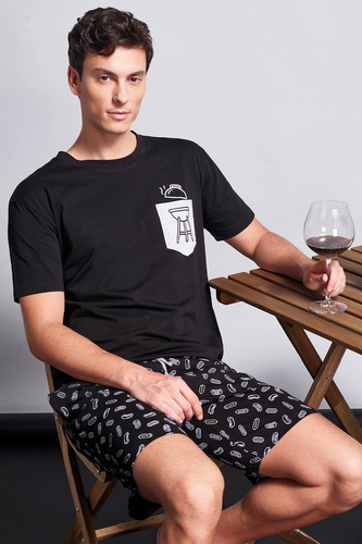 Gianny Pánské šedé pyžamo Sorbetto - krátký rukáv, šortky, potisk, bavlna