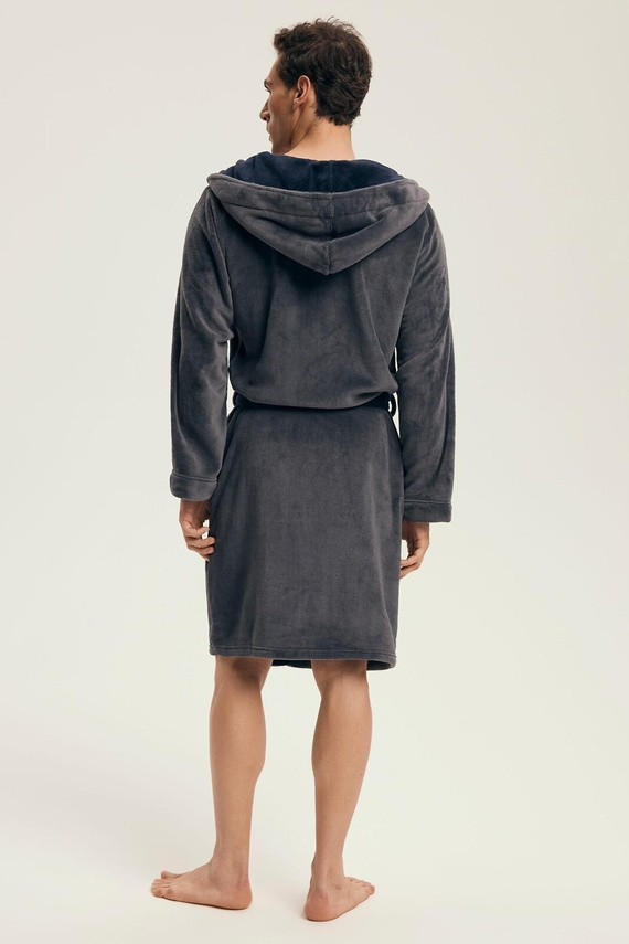 Pánský župan Henderson 43377 Natch grey - kapuce, teplý úplet, pohodlí a elegance