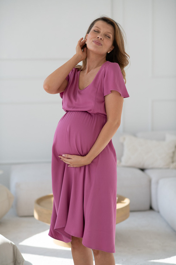 Těhotenské a kojicí šaty Lovely Dress Midi viskóza Milk&Love 100 % rose