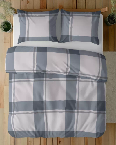 5218 A Pościel satynowa kratka Detexpol szary