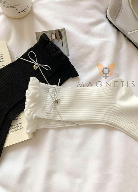 Dámské ponožky Magnetis CC-251103 bavlna žebrované mašle black