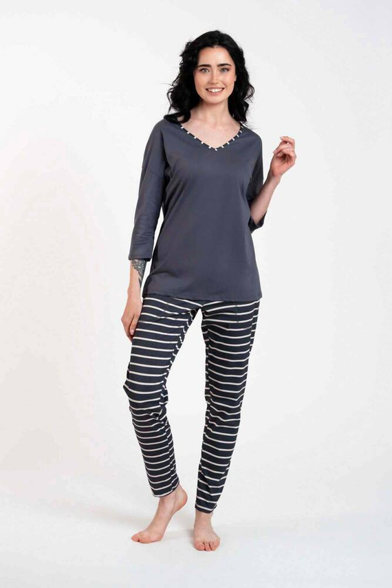 Betty Dámské pyžamo 3/4 rukáv, dlouhé kalhoty Italian Fashion - grafitový/grafitový potisk