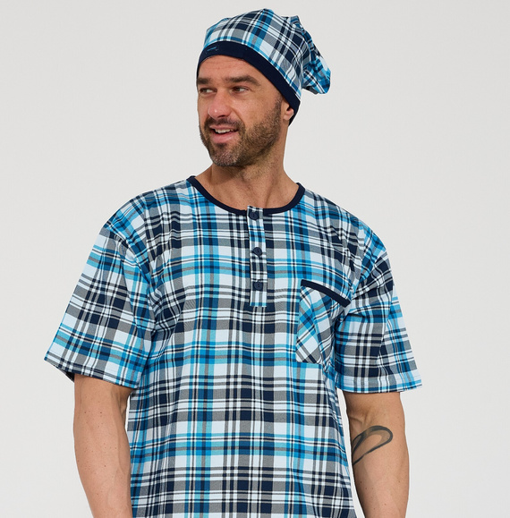 Cornette 109/38– pánská noční košile z 100% bavlny, krátký rukáv, knoflíky a kapsa