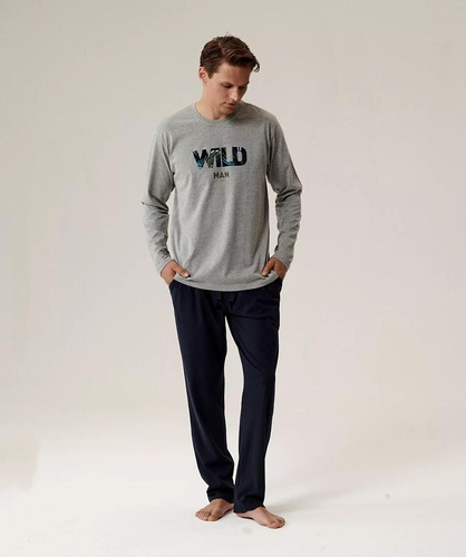 Pánské pyžamo NMP-392 Atlantic - bavlněné, s dlouhým rukávem, stylový komplet pro chladné noci