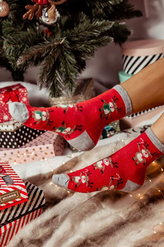 1283.002 Stojící sob Milena - Dámské vánoční ponožky, červené