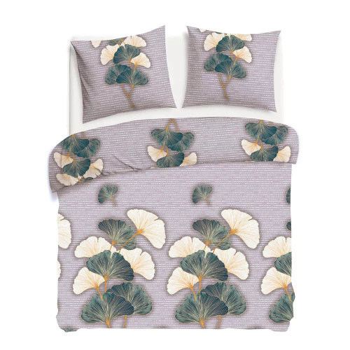 31510/2 Flanelové povlečení Darymex béžové zelené listy ginkgo - sada, 100% bavlna, hřejivé a měkké