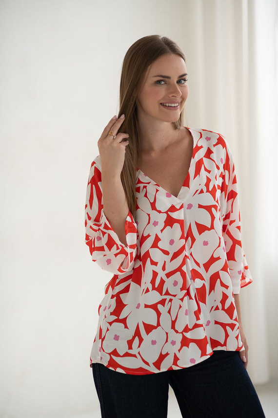 Těhotenská halenka Mamafullness Milk&Love s květinovým vzorem - viskóza, 3/4 rukáv, oversize