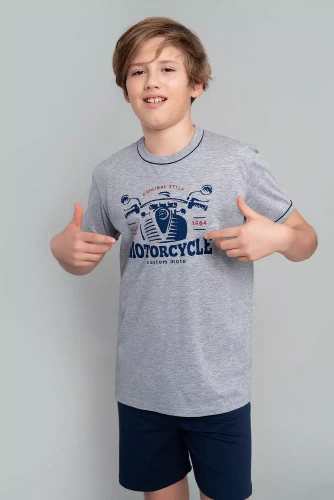 Chlapecké pyžamo Gibson s krátkým rukávem, kalhoty Italian Fashion - melange