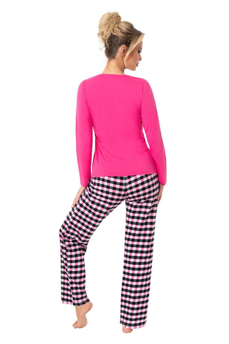Dámské pyžamo Donna Sleep Long fuchsiová-bavlna, dlouhý rukáv, baleno v plastovém sáčku