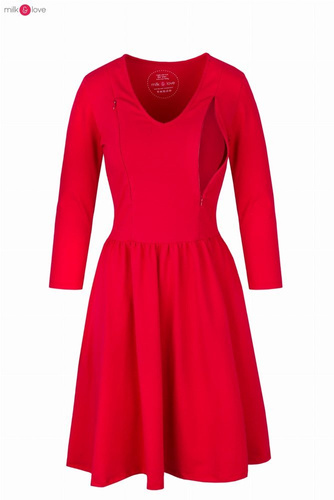 Sukienka do karmienia Just Milk karminowa czerwień rękaw 7/8 Milk&Love